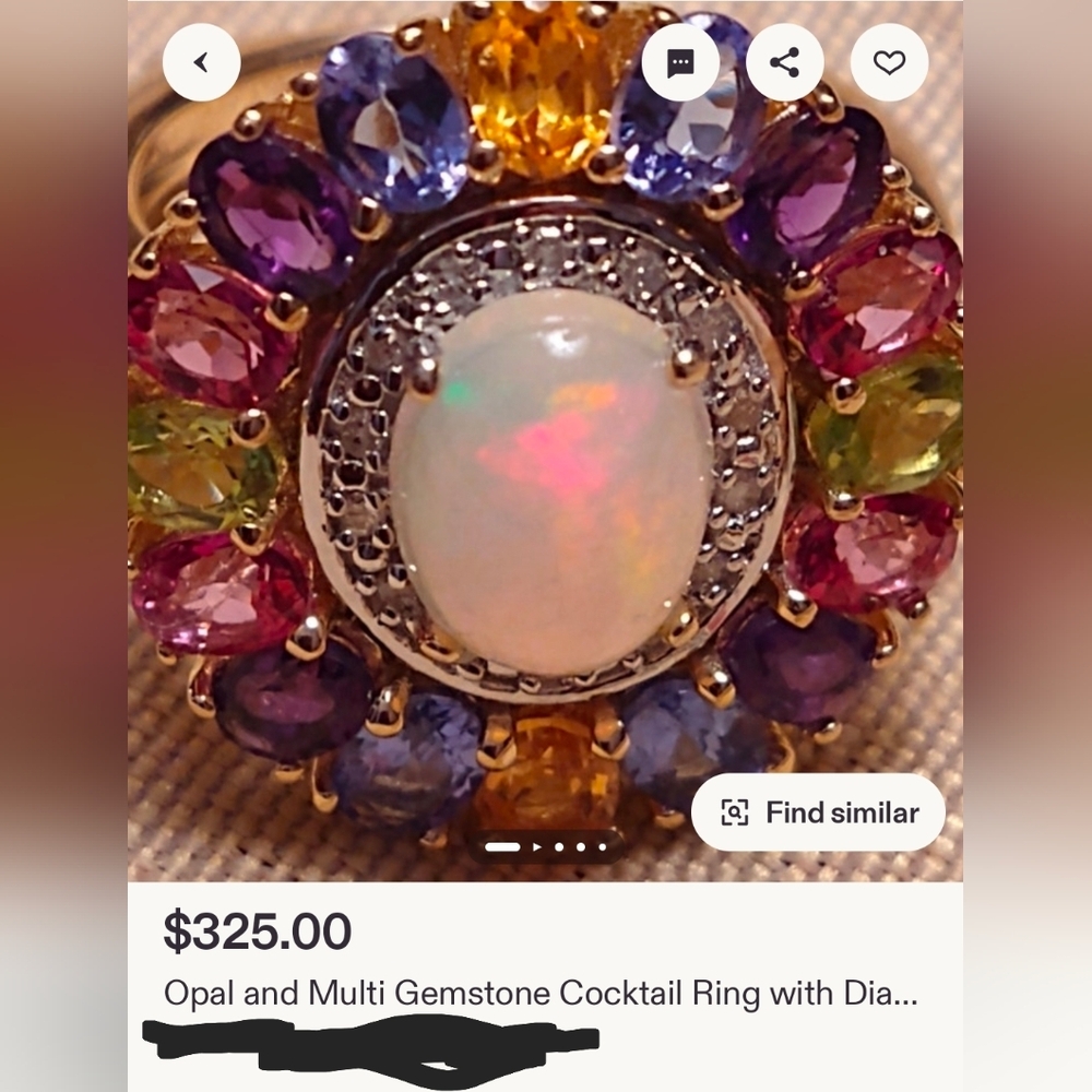 Genuine Opal & Multiple Gemstone Ring 18k Yellow Gold Vermeil Size 7! - Picture 12 of 12